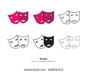 Various type of face masquarade set with the same frame types vector Illustrations
