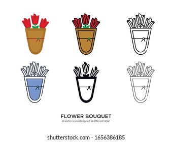 Various type of flower bouquet set with the same frame types vector Illustrations