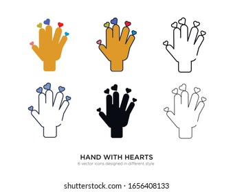 Various type of hands with hearts set with the same frame types vector Illustrations
