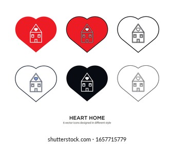 Diversos tipos de hogar cardíaco con los mismos tipos de marco vectorial Ilustraciones vectoriales
