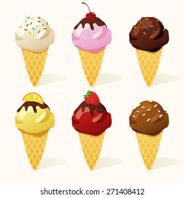Various type of ice-cream cone : vector illustration