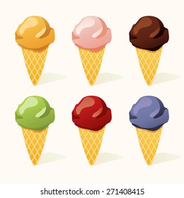Various type of ice-cream cone : vector illustration