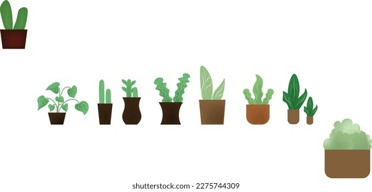 diversos tipos de plantas interiores vectoriales arbusto ornamental en la decoración de macetas de maceta marrón