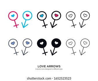 Varios tipos de flechas de amor definidas con los mismos tipos de fotogramas vectoriales Ilustraciones
