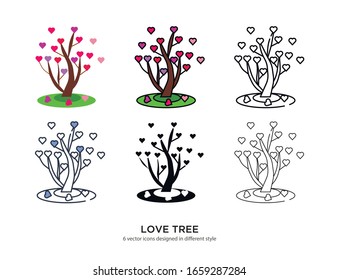 Various type of love tree set with the same frame types vector Illustrations