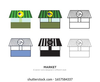 Various type of market set with the same frame types vector Illustrations