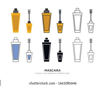 Various type of mascara set with the same frame types vector Illustrations