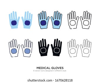 Various type of medical gloves set with the same frame types vector Illustrations