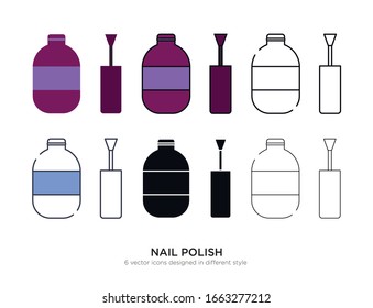 Various type of nail polish set with the same frame types vector Illustrations