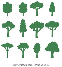 Varios tipos de siluetas de árboles naturales 