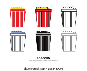 Various type of popcorn set with the same frame types vector Illustrations