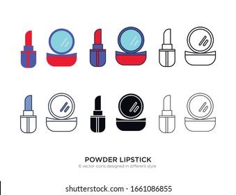 Various type of powder and lipstick set with the same frame types vector Illustrations