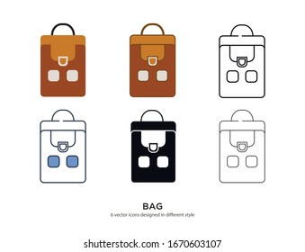 Various type of school bag set with the same frame types vector Illustrations