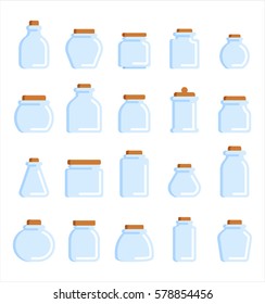 various type shape glass bottle t vector illustration flat design