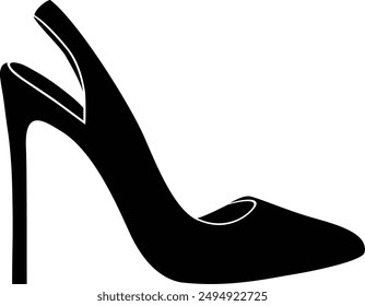 Various Type of Shoes, Slingback flat black vector icon.