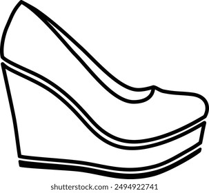 Various Type of Shoes, Wedge Heel flat black vector icon.