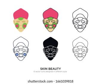 Various type of skin beauty set with the same frame types vector Illustrations