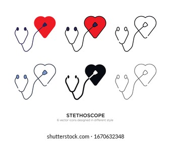 Various type of stethoscope set with the same frame types vector Illustrations