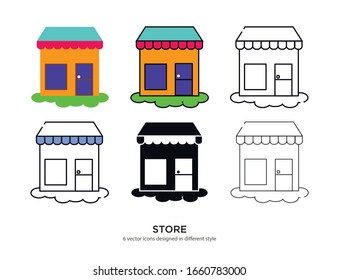 Various type of store set with the same frame types vector Illustrations
