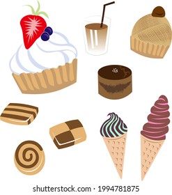 varios tipos de dulces sobre fondo blanco.