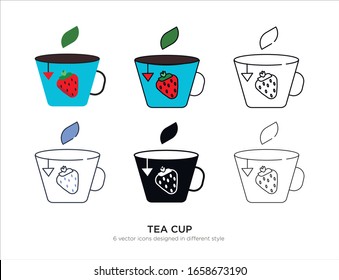 Various type of tea cup set with the same frame types vector Illustrations