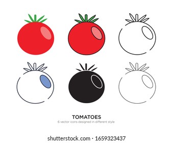 Various type of tomatoes set with the same frame types vector Illustrations