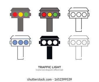 Various type of traffic light set with the same frame types vector Illustrations