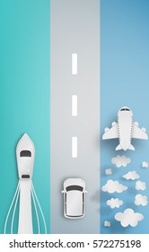 Various type of transportation paper art vector illustration 