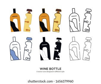 Various type of wine bottle set with the same frame types vector Illustrations