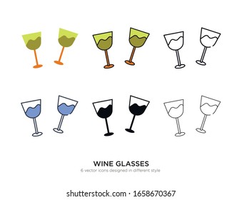 Varios tipos de copas de vino con los mismos tipos de cuadro vectorial Ilustraciones vectoriales