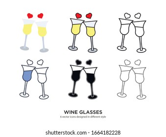 Various type of wine glasses set with the same frame types vector Illustrations