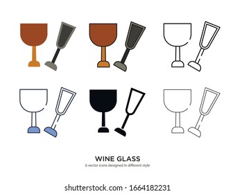 Various type of wine glasses set with the same frame types vector Illustrations