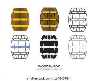 Various type of wooden barrel set with the same frame types vector Illustrations