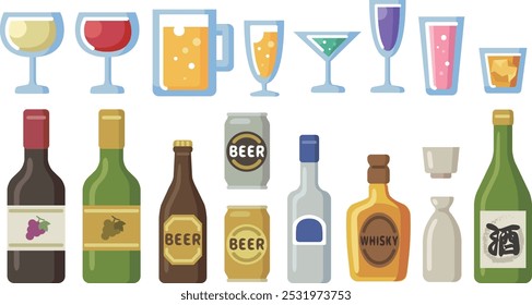 Various types of alcohol illustration set