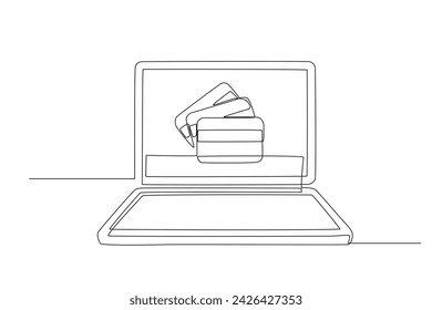 Various types of ATM cards. Internet banking one-line drawing