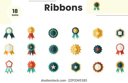 Various Types of Award Ribbon Icon In Colorful.