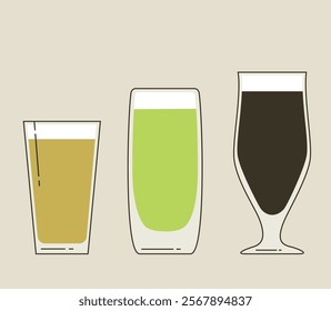 Various types of beer glasses. Beer glassware set. Craft brewery or oktoberfest graphic. Beer festival or drinks concept. Vector flat illustration design isolated. 