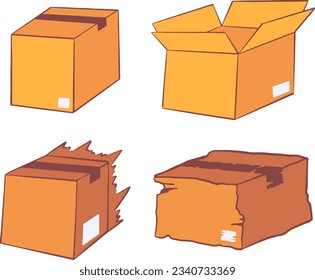 various types of boxes and cardboard, open boxes, broken boxes, delivery boxes