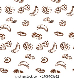 Various types of bread in a playful trendy modern style, including curasans, buns. Set of hand drawn bakery products isolated on white background. Stock vector.