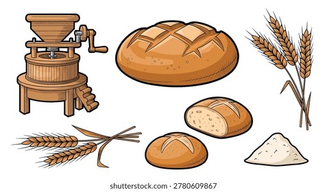 Various types of bread and wheat