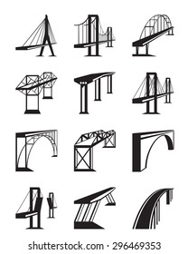 Various types of bridges in perspective - vector illustration