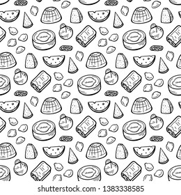 Various Types of Cheese Seamless pattern. Cheese Pieces and Slices Doodle Sketch Vector Background