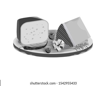 Various types of cheeseon a white background . Vector set of realistic  dairy products. Isolated  collection cheese pieces and Slices used for restaurant menu.