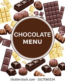 Various types of chocolate and cocoa beans