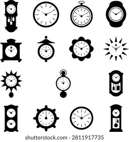 Various types of clocks on white transparent background time keeping devices