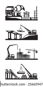 Various types of construction scenes - vector illustration