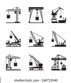 Various types of cranes - vector illustration