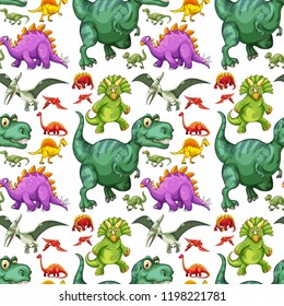 Various types of dinosaur seamless pattern illustration