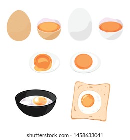 Various types of egg on white background.