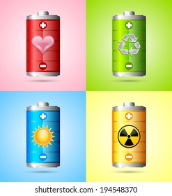Various types of energy depicted by battery icons